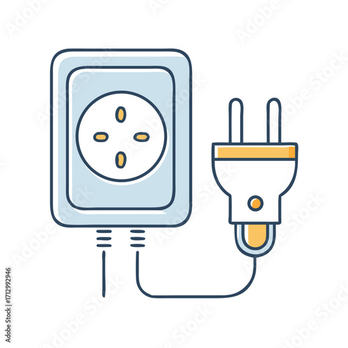 Electrical Outlet and Plug Doodle Style Illustration for Energy and Connection