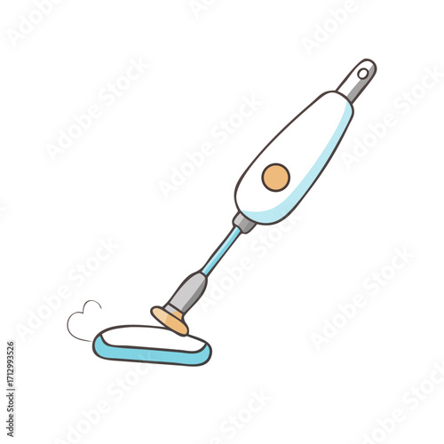 Cute cartoon illustration of a floor cleaning mop with white handle