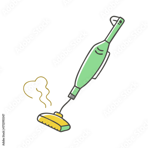 Illustration of a steaming handheld steam cleaner for home cleaning chores