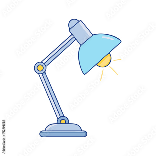 Blue Articulating Desk Lamp with Light Bulb and Yellow Rays