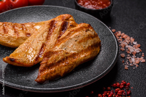 Grilled chicken or turkey breast, a healthy lunch option. Grilled chicken steak