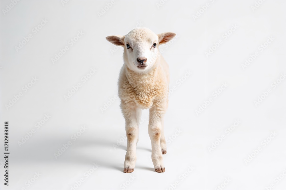 Fototapeta premium Newborn lamb on a plain white backdrop