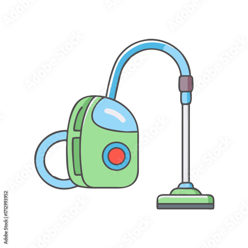 Cartoon Vacuum Cleaner Illustration, Detailed, Vibrant Colors and Playful Design