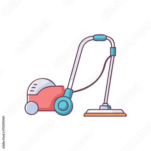 Stylized Illustration of a Vacuum Cleaner in Pink, Blue and White Tones