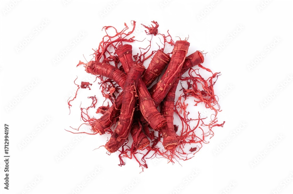 Naklejka premium Dehydrated crimson ginseng isolated on white surface