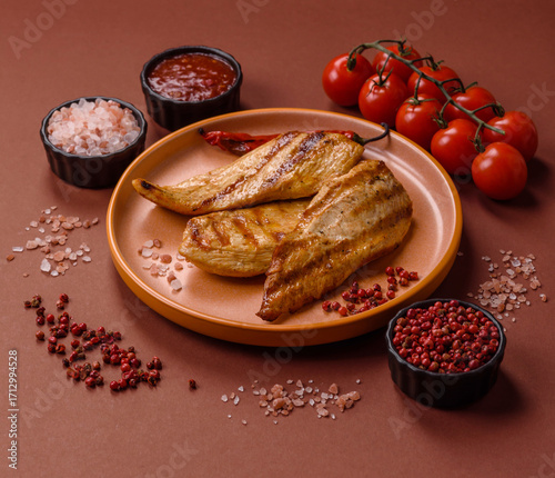 Grilled chicken or turkey breast, a healthy lunch option. Grilled chicken steak