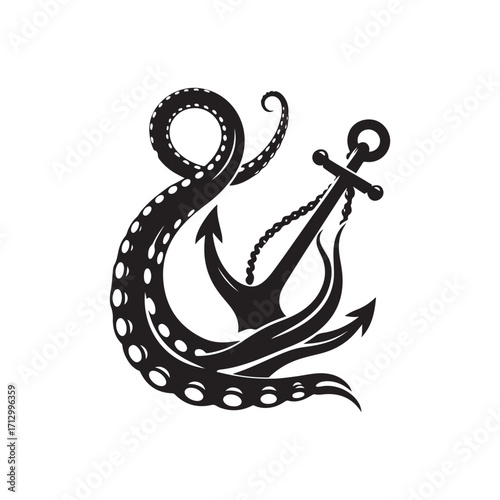 kraken tentacle dragging down anchor vector silhouette clip art logo design illustration