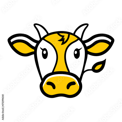 Cartoon face of a cute cow with a flower in its mouth, made in a flat vector style. This cow gives you a good mood.