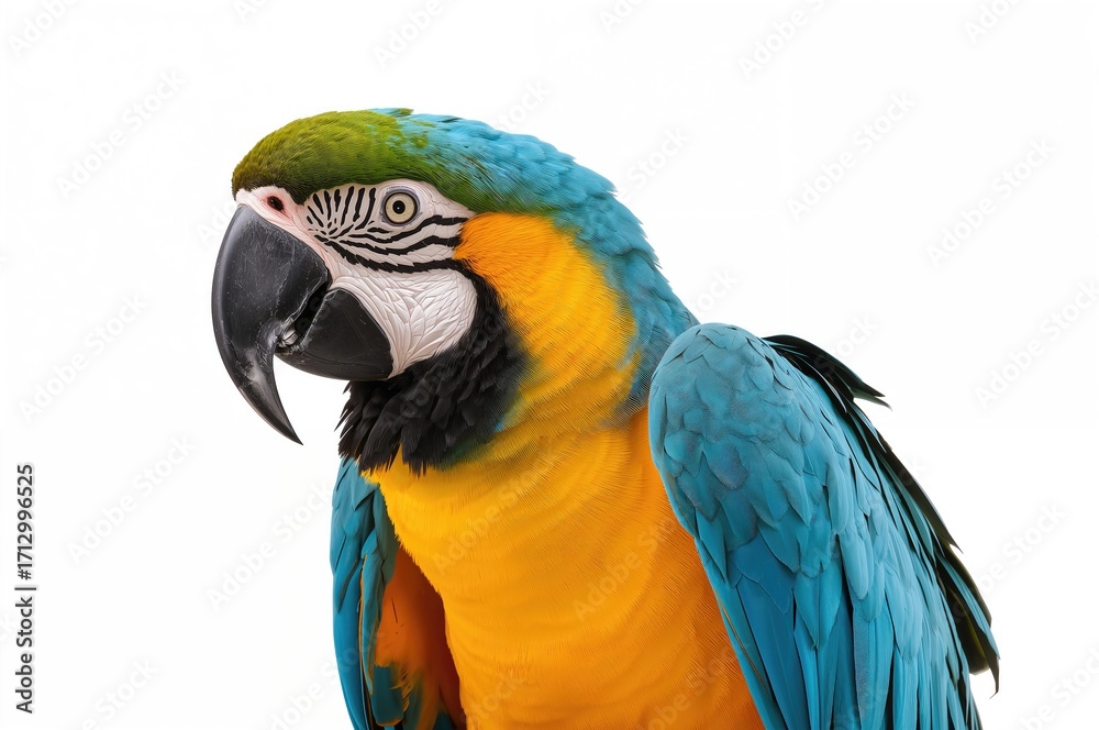 Obraz premium Isolated blue and gold macaw with clipping path on a white backdrop