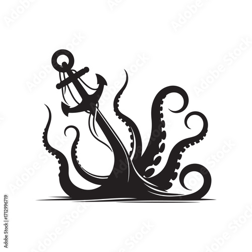 kraken tentacle dragging down anchor vector silhouette clip art logo design illustration