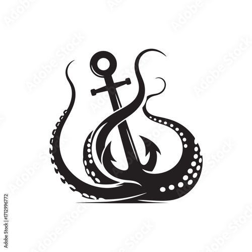 kraken tentacle dragging down anchor vector silhouette clip art logo design illustration