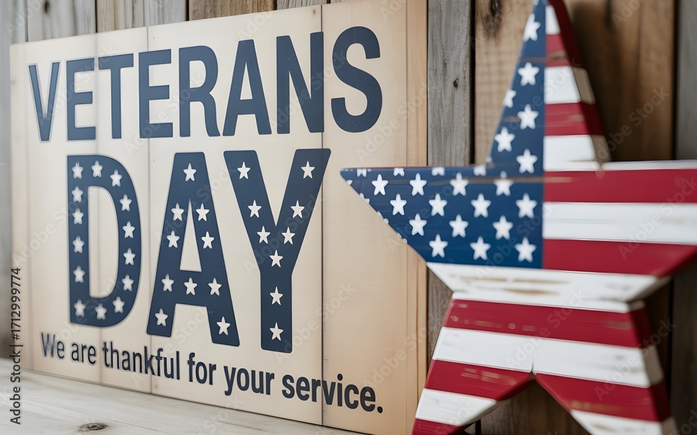 Obraz premium Veterans day sign with a star decoration, expressing gratitude for the service of veterans
