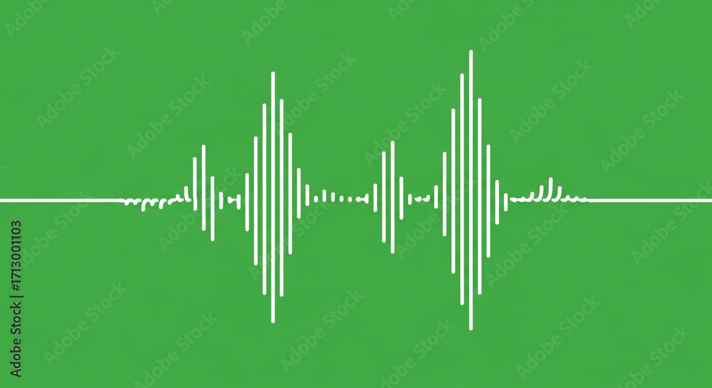 Obraz premium Dynamic white sound wave graphic on vibrant green background, representing audio, music, and technology
