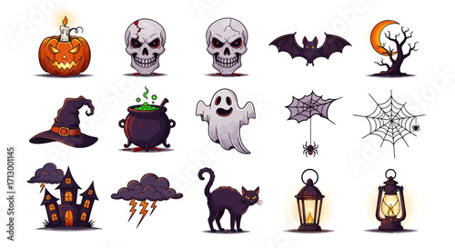 Spooky Halloween Icons 18 Cartoon Illustrations for Holiday Designs