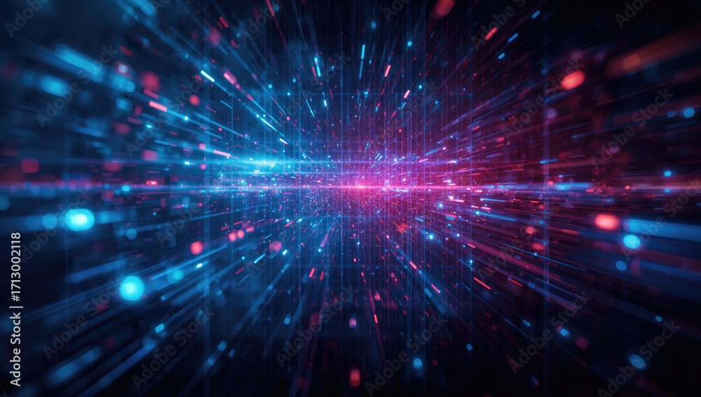 Fototapeta premium Digital matrix particles and grid on an abstract background