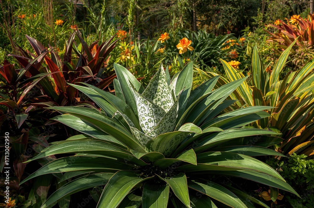 Obraz premium Outdoor bromeliad plants thriving in a garden setting