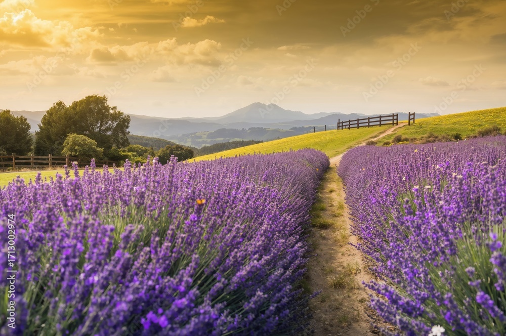 Fototapeta premium Stunning purple lavender landscapes on the southern island