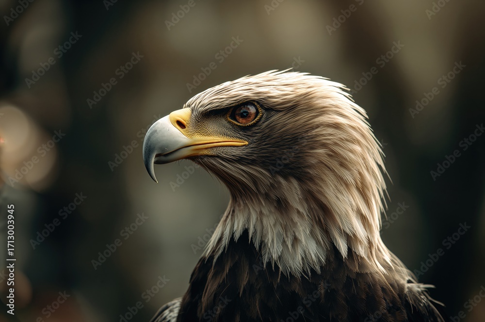 Fototapeta premium Close-up of a powerful bird of prey with striking feathers perched in natural heathland