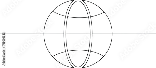 Simple continous line art outline a globe with horizontal equator line world earth