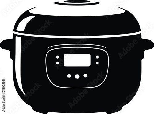 Vector Black electric multi cooker kitchen appliance silhouette illustrator