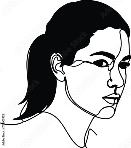 Vector Female face in one continuous line art silhouette illustrator