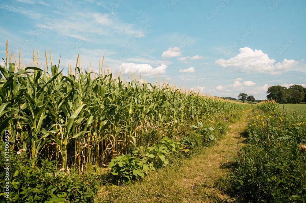 Obraz premium Corn cultivated on agricultural land