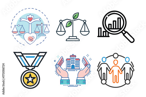 Set of six vector icons about environmental social and governance