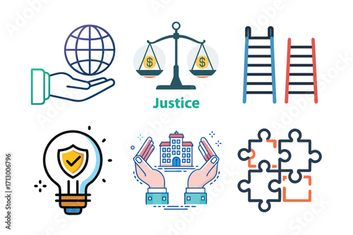Set of six vector icons about environmental social and governance