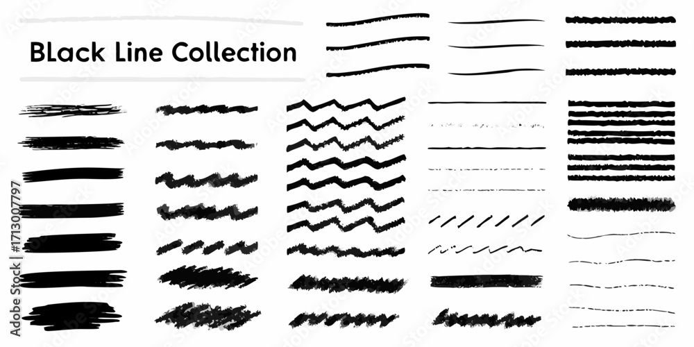 Obraz premium Collection of hand drawn black brush strokes and lines for design elements