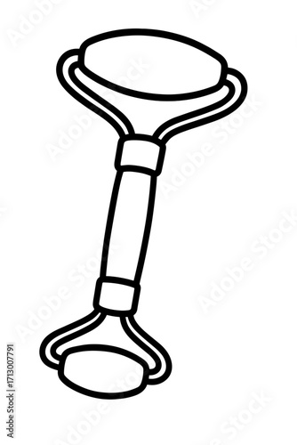 Facial roller tool for skincare outlined on white background  