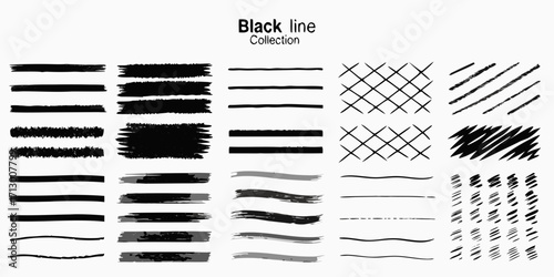 Collection of black hand drawn brush stroke lines and patterns for design elements