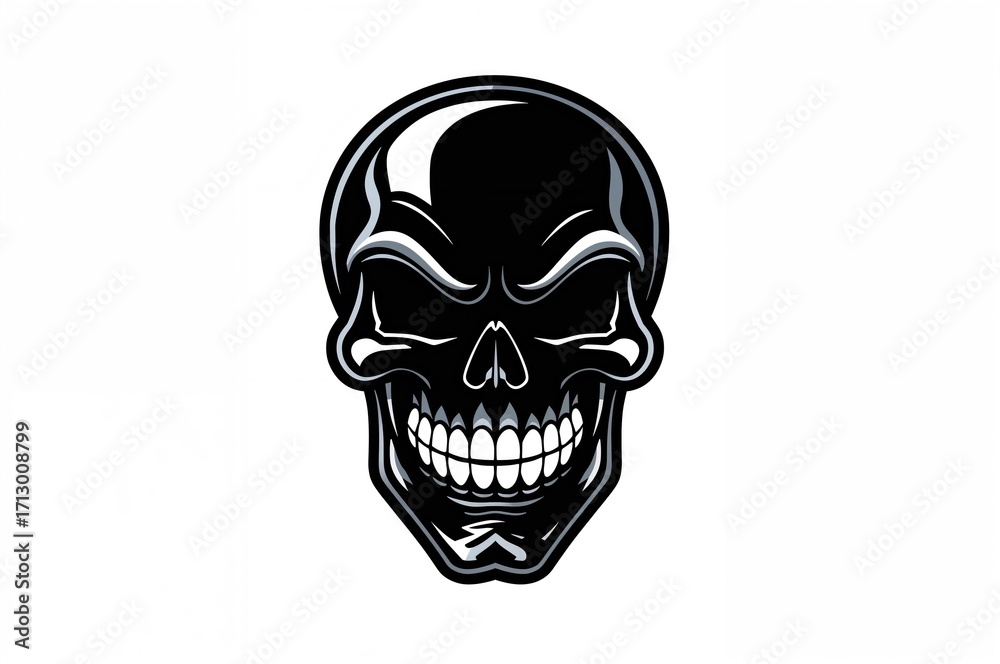 Fototapeta premium Metallic skull with no teeth and a crooked smile