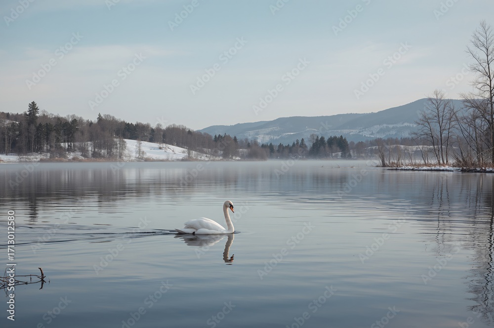 Naklejka premium Swan Floating Gracefully on Water Surface