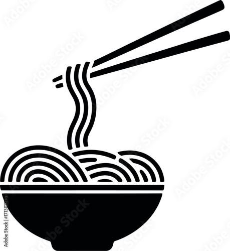 Black noodles in bowl with chopsticks food asian food