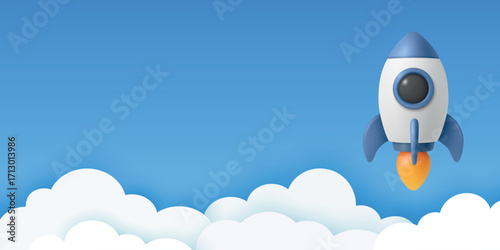 Vector 3d Red and White Rocket Icon, Startup Launch Concept. Blue and White Spaceship, Vector Illustration. Modern Business Logo, Flying Spacecraft Symbol. Missile Design for Growth, Innovation