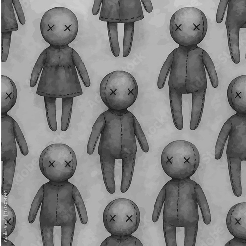 Stylized Ragdoll Pattern in Monochrome Gothic Aesthetic with Copy Space