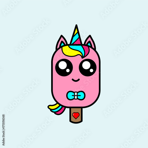 Cute Unicorn Ice Cream Cartoon. vector illustration