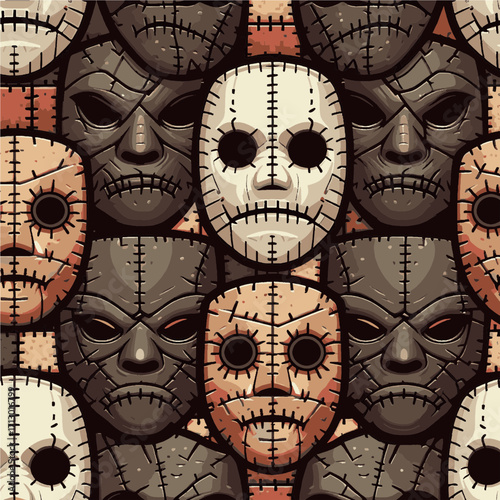 Stitched Masks in Artistic Monochromatic Pattern with Copy Space
