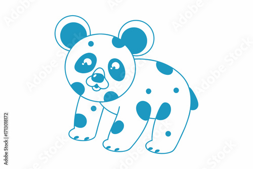 Cartoon panda outline displays blue spots and a soft, playful expression