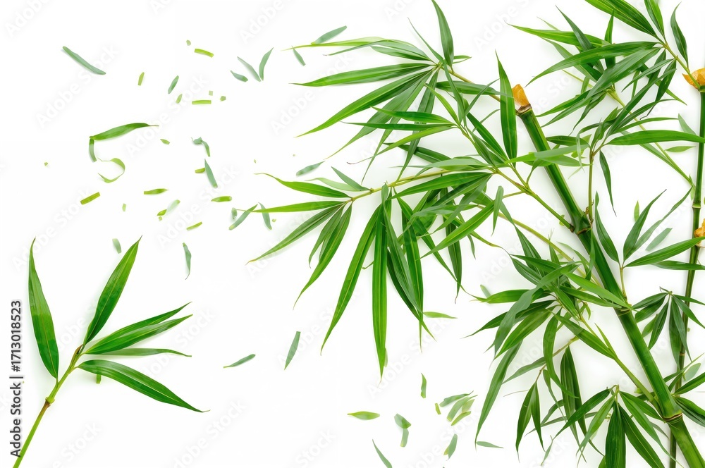 Obraz premium Isolated green bamboo foliage on a white backdrop