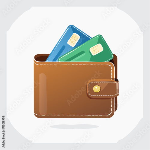 Illustrated wallet displaying credit cards, perfect for finance, banking, and payment concepts