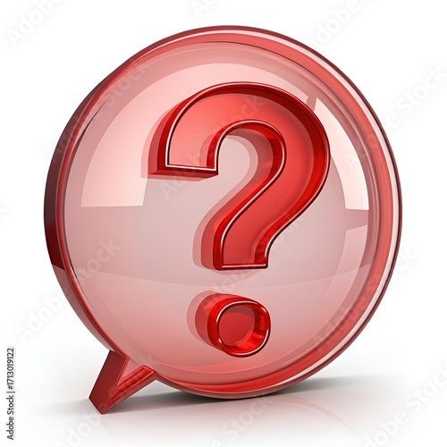 Bold red question mark inside a translucent bubble, symbolizing inquiry, confusion, or a critical point for decision making.