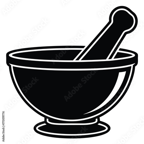 mortar and pestle vector icon on white background