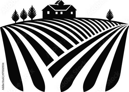 Farmland Rows Silhouette | Farmland Landscape Vector Design
