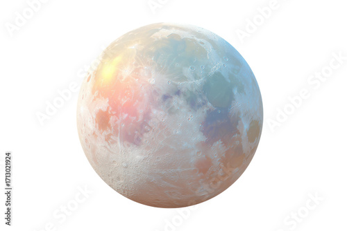 Colorful moon surface with craters and atmospheric glow, cut out