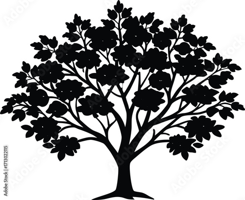 Hawthorn Bush Silhouette | Hawthorn Plant Vector Illustration