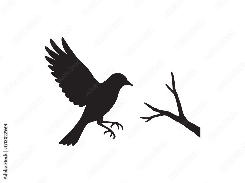 Fototapeta premium Bird Landing on Branch Silhouette vector
