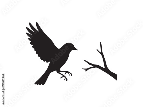 Bird Landing on Branch Silhouette vector