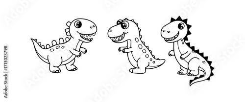 Cute cartoon dinosaurs of various styles in a playful setting ideal for childrens activities