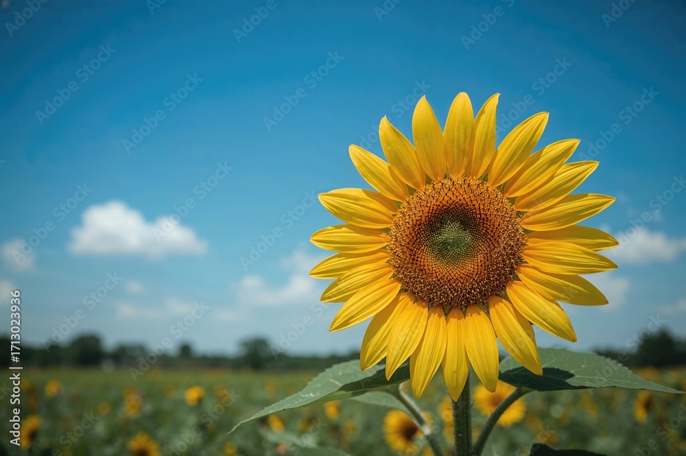 Fototapeta premium Bright Yellow Sunflower Under a Clear Sky